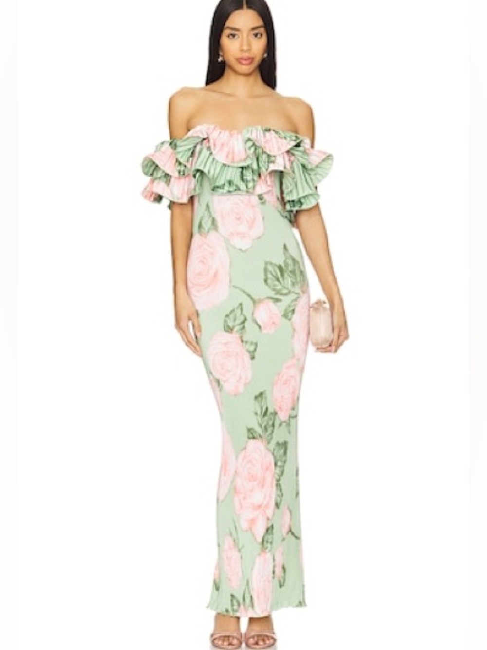 L’IDEE Revolve Premiere Gown Fleur Rose Green Pink Floral Sz 6 AUS 2 USA XS NWT